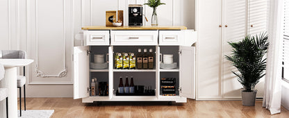 K&K 54-Inch Kitchen Island with rubber wood drop leaf white cabinets three drawers open shelves on Tampa Home & Garden Store