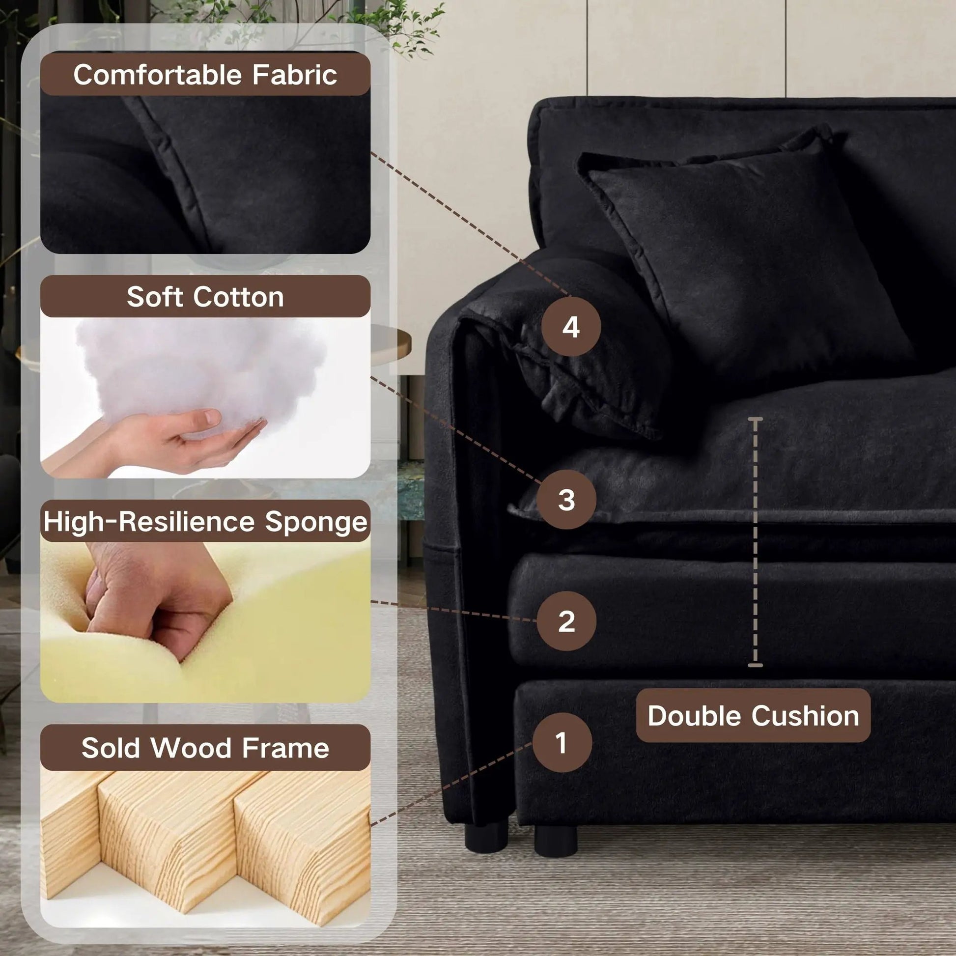 Modern comfy deep-seat black sectional sofa with ottoman Unique Piece Furniture on Tampa Home & Garden Store