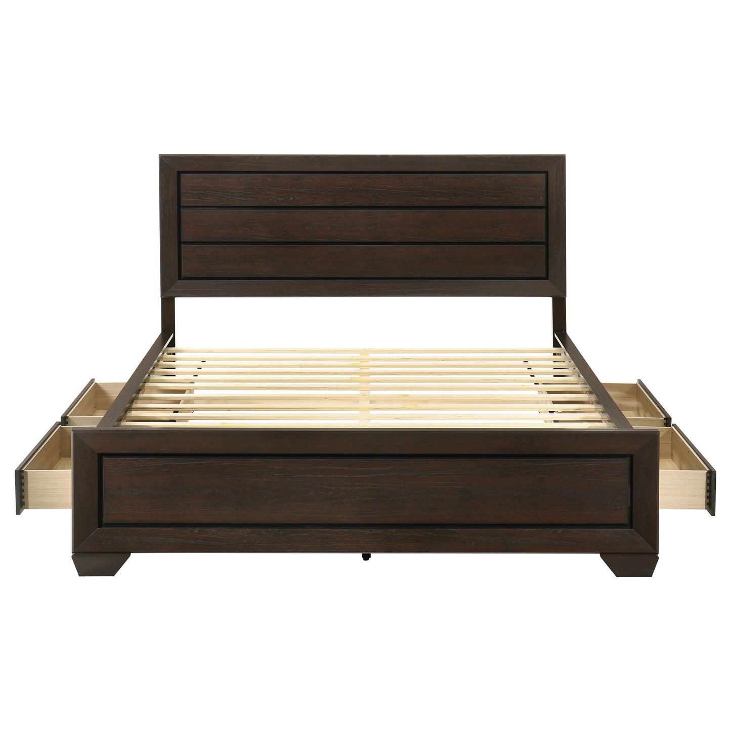 Holmgren panel bed with side drawers in dark espresso wood by HouseOfZazla, storage bed on Tampa Home & Garden Store