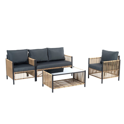 HouseOfZazla patio 4-piece brown PE wicker sofa set with grey cushions on Tampa Home & Garden Store