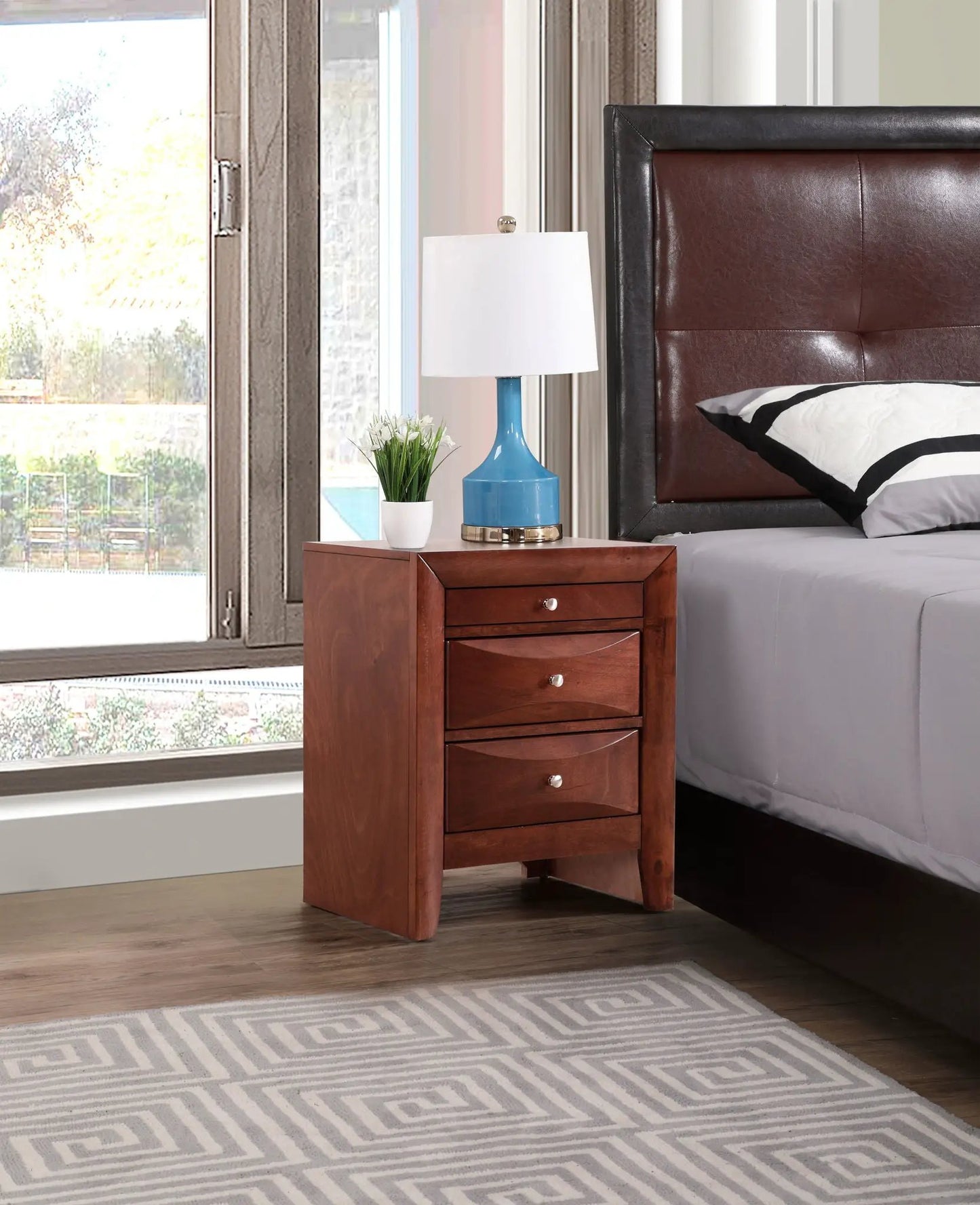 Modern Design Nightstand with Durable Wood Veneer