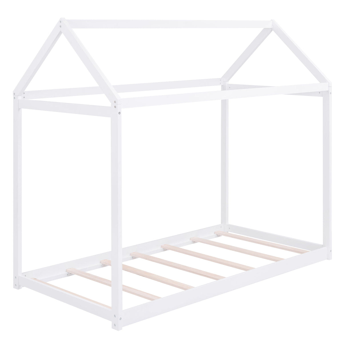 White wooden house-shaped bed frame by HouseOfZazla, platform bed with slatted base on Tampa Home & Garden Store