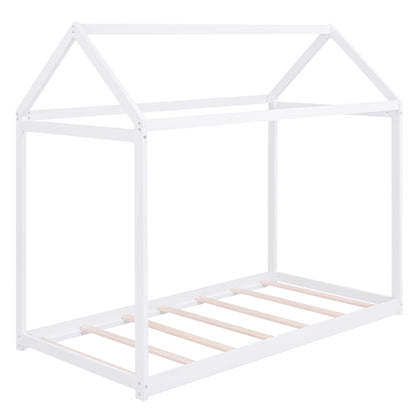 White wooden house-shaped bed frame by HouseOfZazla, platform bed with slatted base on Tampa Home & Garden Store
