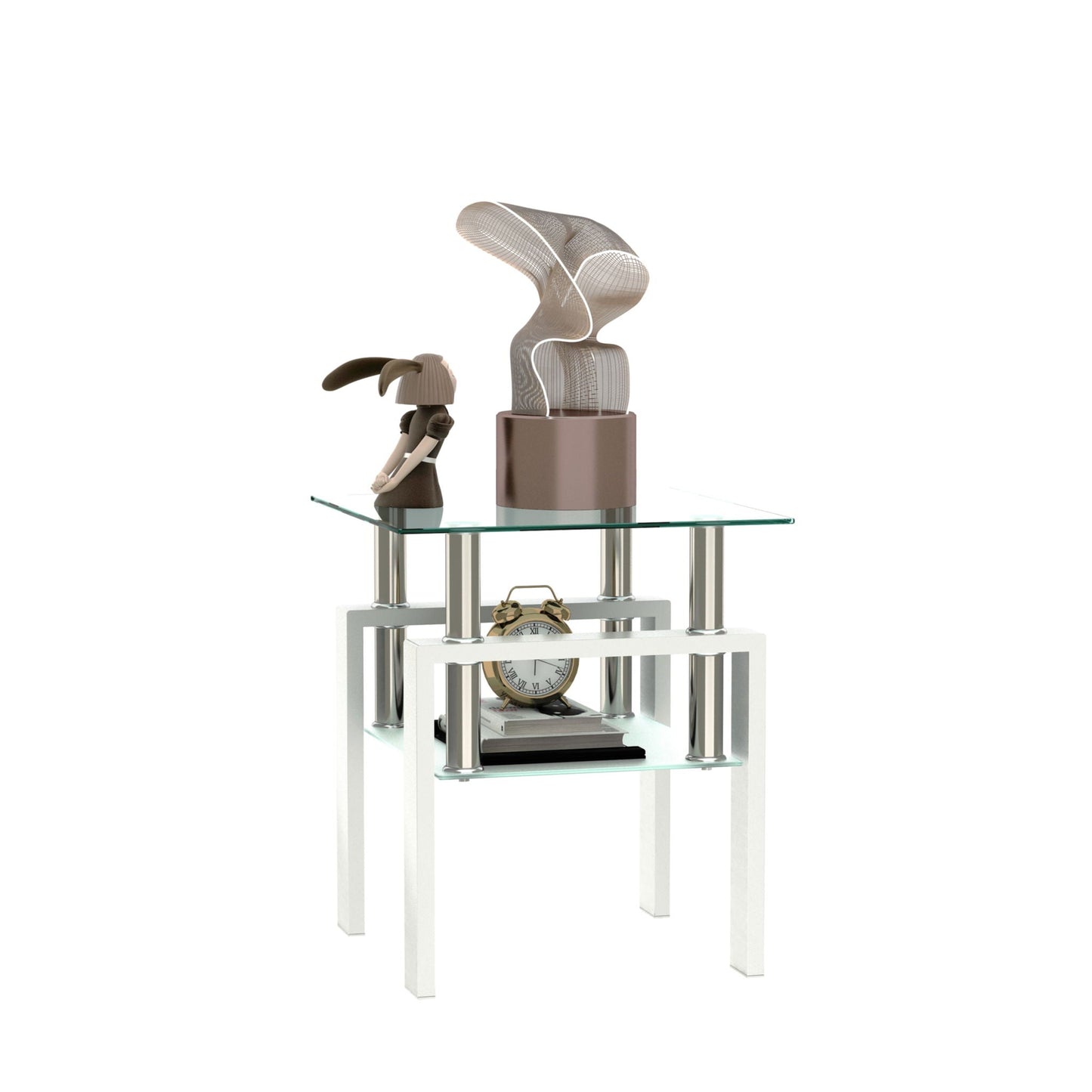 Modern tempered glass end table with square top and chrome legs by Unique Piece Furniture on Tampa Home & Garden Store