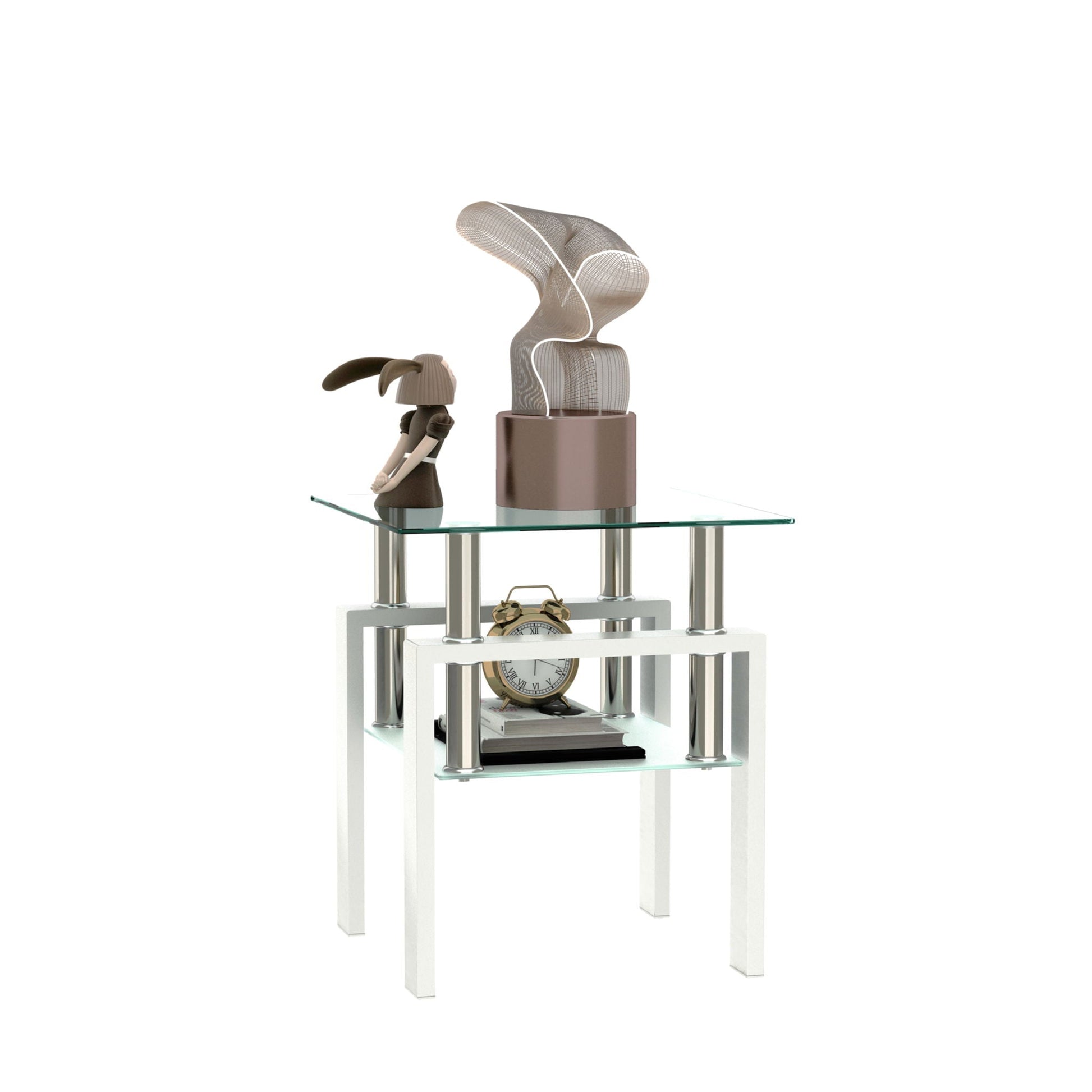 Modern tempered glass end table with square top and chrome legs by Unique Piece Furniture on Tampa Home & Garden Store
