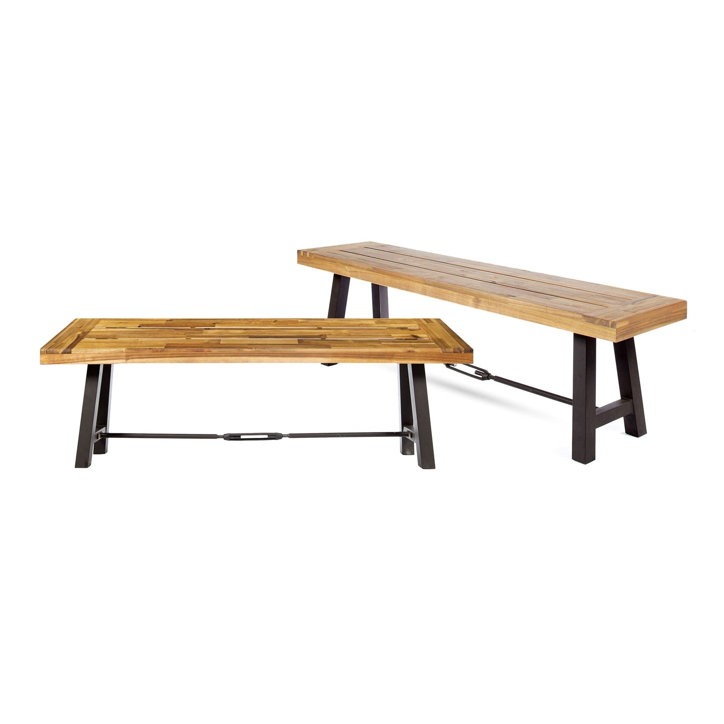 Catriona teak bench and matching teak coffee table, slatted tops with black legs HouseOfZazla on Tampa Home & Garden Store
