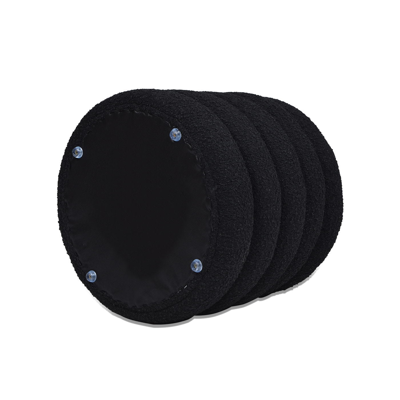 Fuji oversized round storage ottoman in black fabric with ringed panels on Tampa Home & Garden Store
