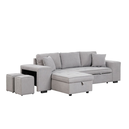 L-shaped sleeper sectional in light gray fabric with storage chaise and 2 ottomans on Tampa Home & Garden Store