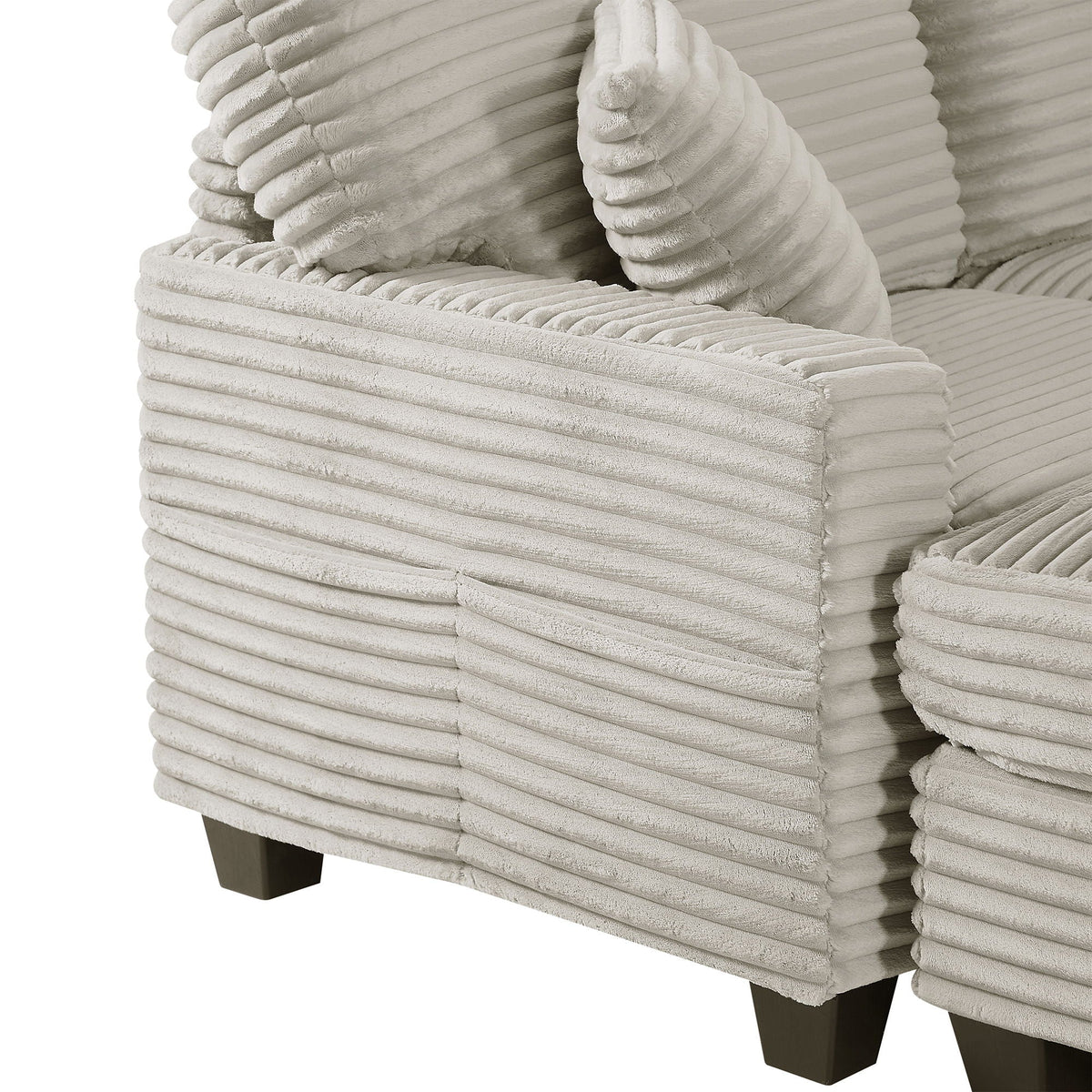 Upholstered U-Shaped Sectional Sofa beige corduroy fabric with dark wood legs on Tampa Home & Garden Store