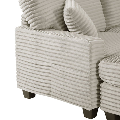 Upholstered U-Shaped Sectional Sofa beige corduroy fabric with dark wood legs on Tampa Home & Garden Store