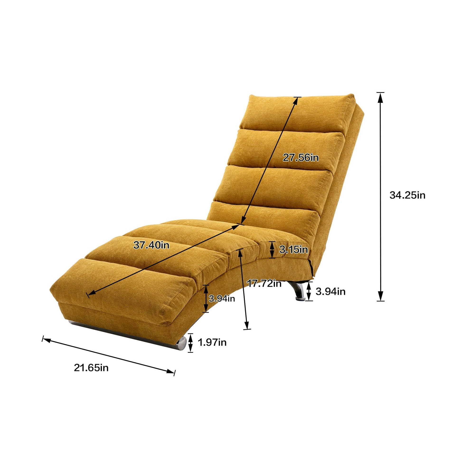 Massage chaise lounge indoor with remote control in mustard-yellow fabric, cushioned recliner on Tampa Home & Garden Store