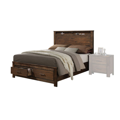 Merrilee Eastern King Bed with Storage Oak finish; dark wood, 2 drawers, cubby headboard on Tampa Home & Garden Store