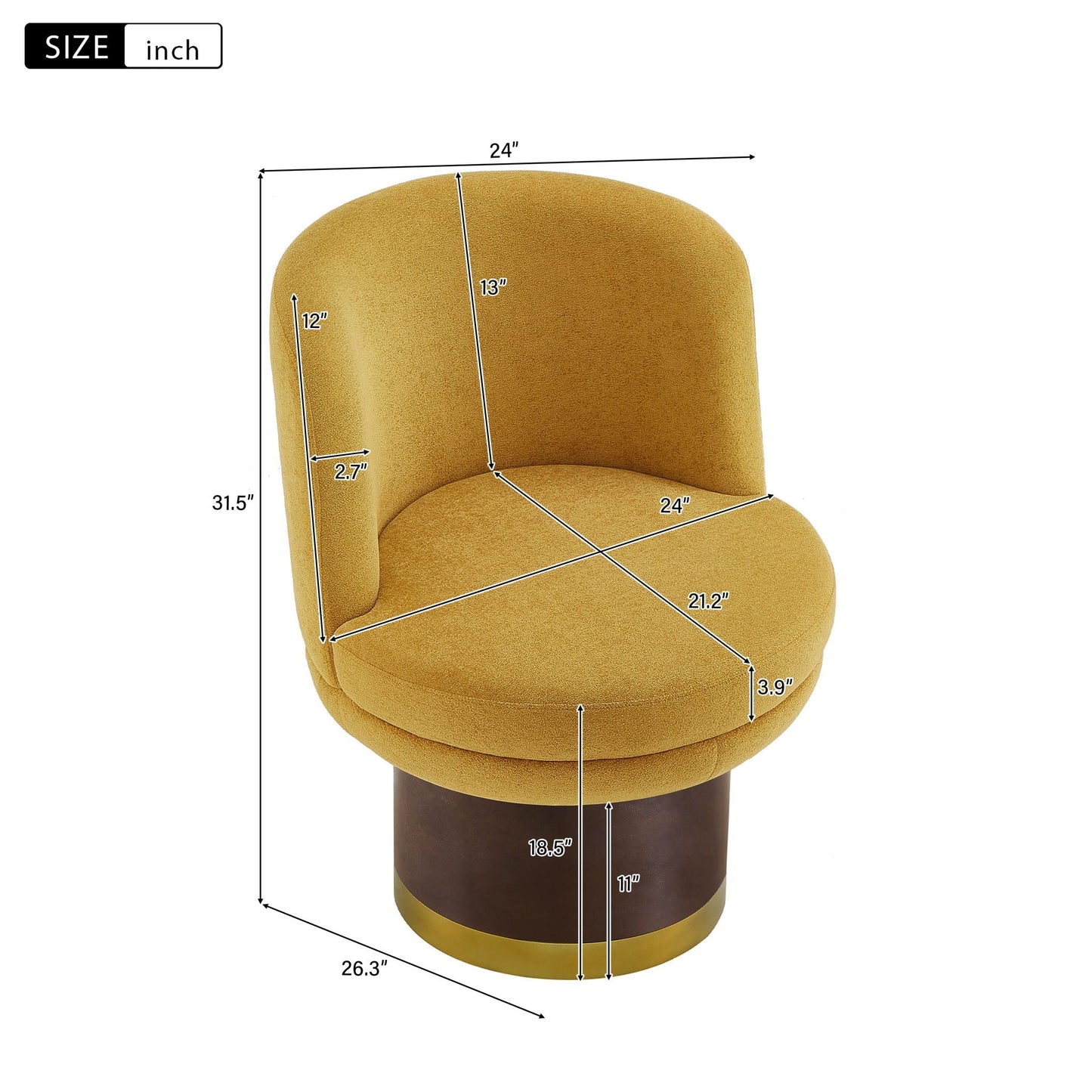 Round swivel accent chair with ergonomic backrest in mustard velvet by HouseOfZazla on Tampa Home & Garden Store