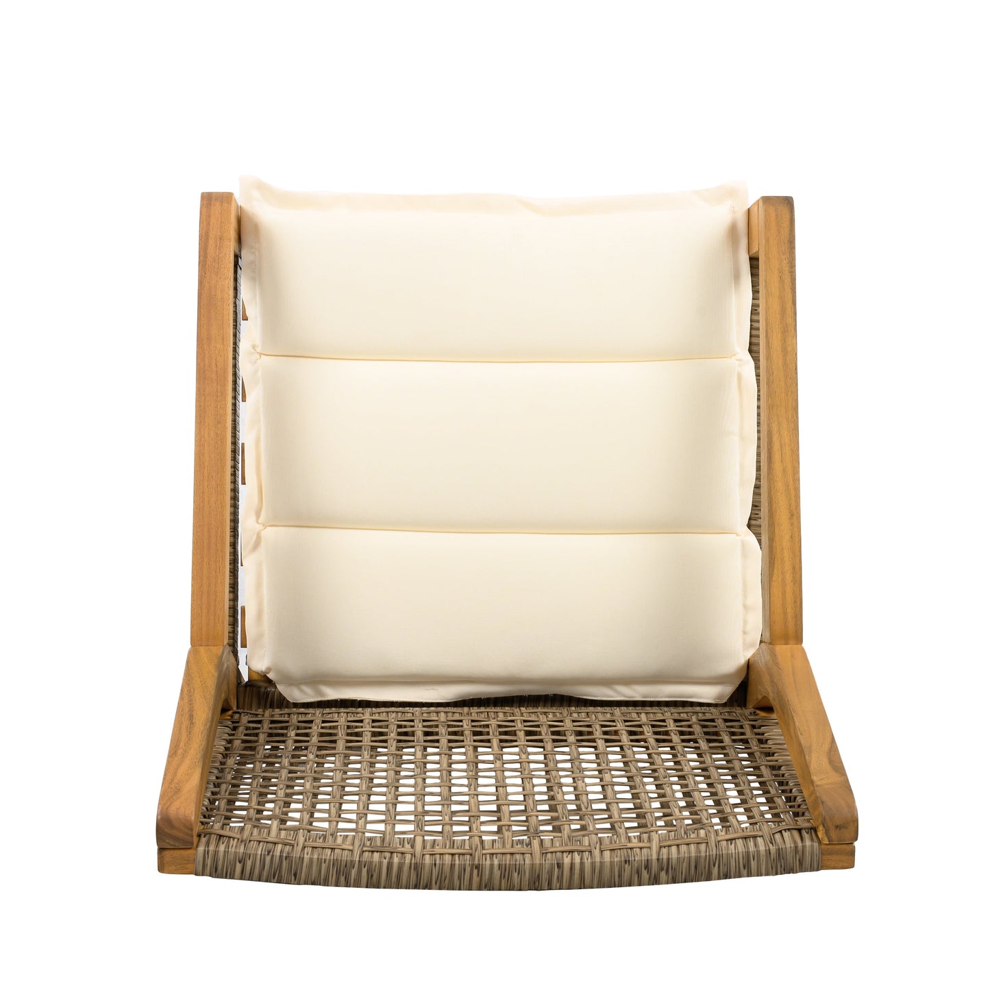 Outdoor dining chair set of 4 with acacia wood frame, wicker weave, cream cushions on Tampa Home & Garden Store