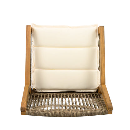 Outdoor dining chair set of 4 with acacia wood frame, wicker weave, cream cushions on Tampa Home & Garden Store