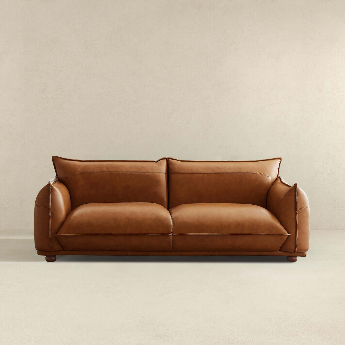 Mid-Century Modern Luxury Sofa with tufted design in tan brown leather on Tampa Home & Garden Store