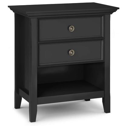 Amherst bedside table two-drawer handcrafted in black wood with antique brass pulls on Tampa Home & Garden Store
