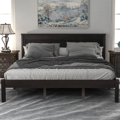 Strong Espresso Wood Platform Bed and Headboard
