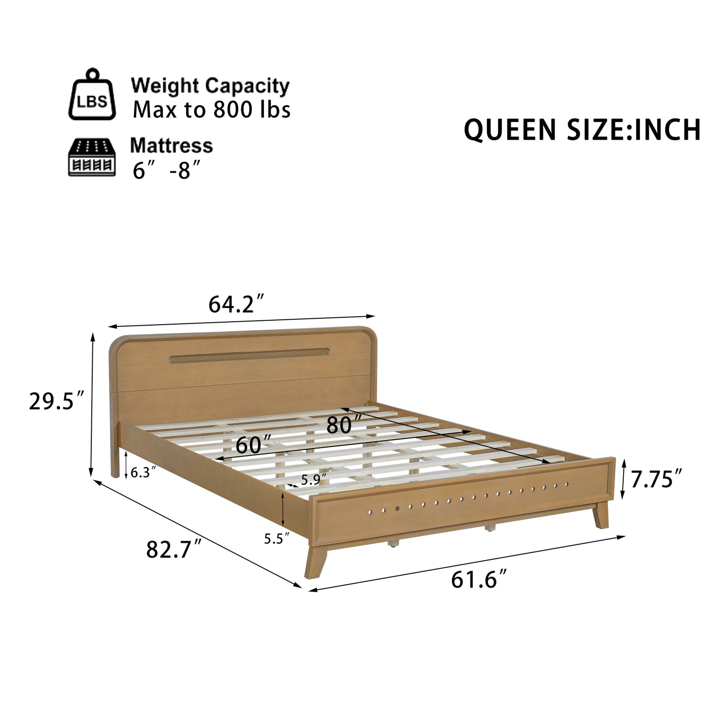 Pine Solid Wood Queen Bed and Rustic Yellow