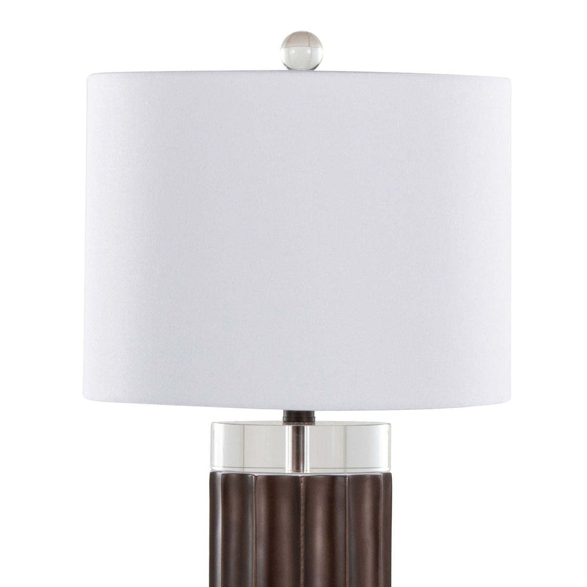 Cylinder Fluted Table Lamp Set of 2 brown base clear glass white shade HouseOfZazla on Tampa Home & Garden Store