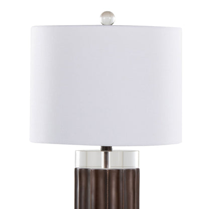 Cylinder Fluted Table Lamp Set of 2 brown base clear glass white shade HouseOfZazla on Tampa Home & Garden Store