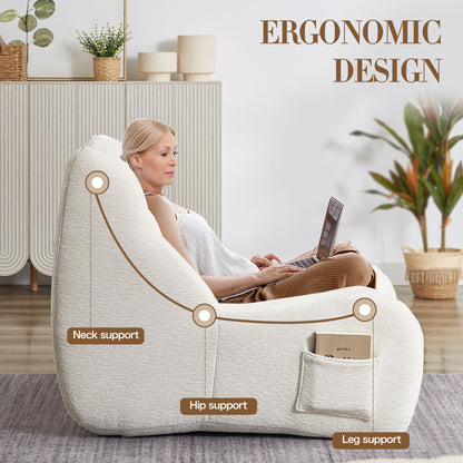 Bean Bag Chair For Adults in cream chenille fabric with neck and hip support on Tampa Home & Garden Store
