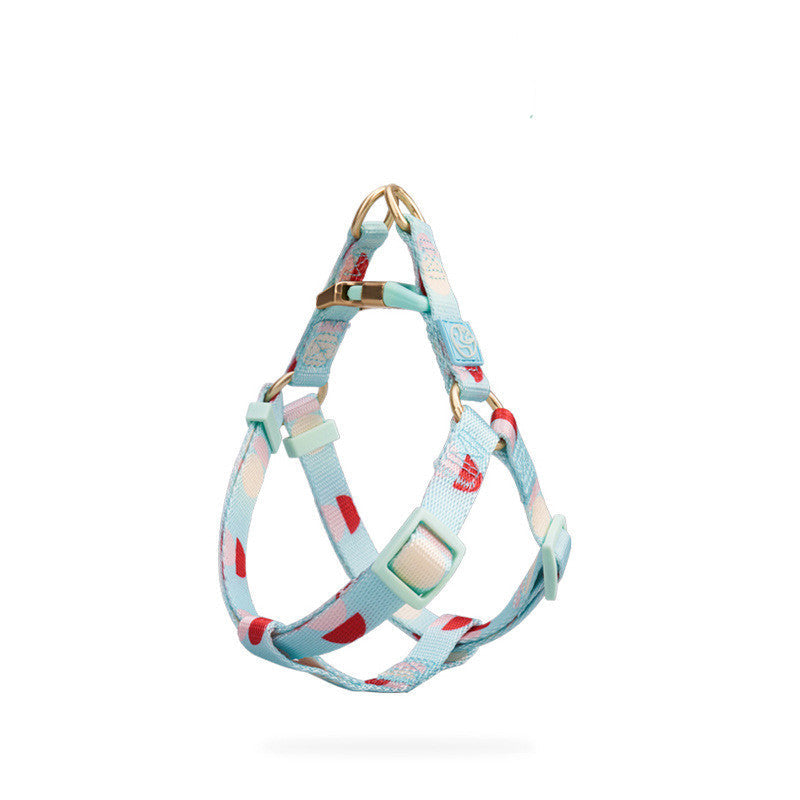Pet Zen Fashion Y-shaped dog harness, light blue with red hearts, adjustable chest strap on Tampa Home & Garden Store
