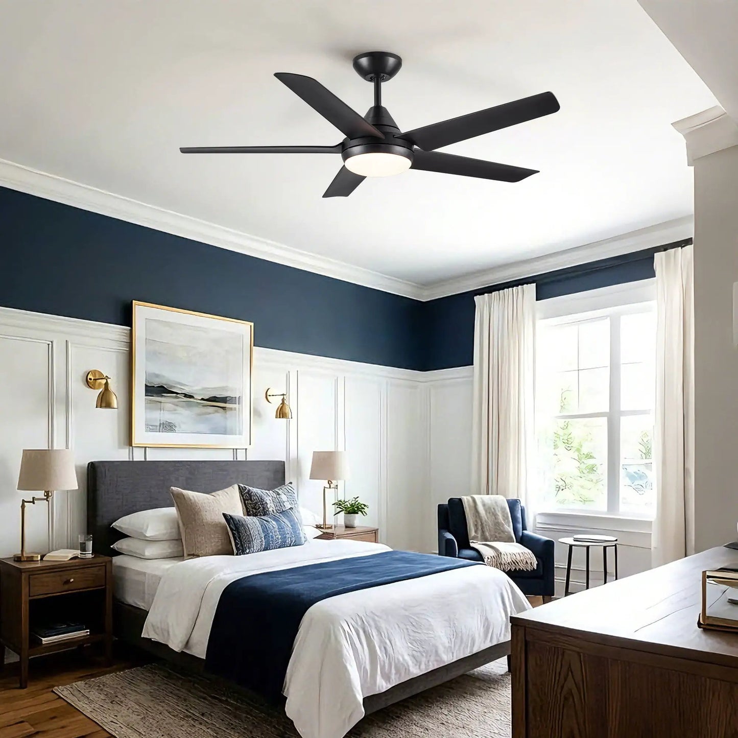 Ceiling fan with integrated LED light kit in black finish for indoor use on Tampa Home & Garden Store