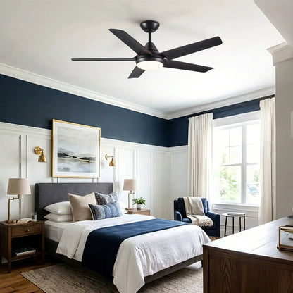Ceiling fan with integrated LED light kit in black finish for indoor use on Tampa Home & Garden Store
