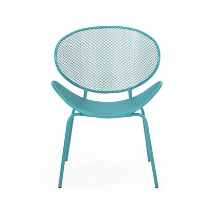 Elba Contemporary Outdoor Armless Chairs teal blue metal mesh set by HouseOfZazla on Tampa Home & Garden Store