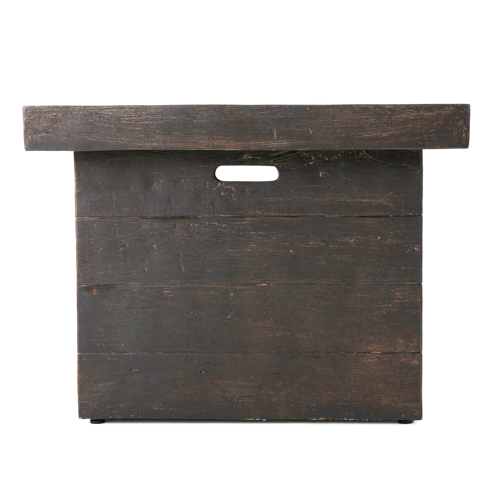 Anchorage 32'' wood square fire pit brown with stacked planks cutout handle HouseOfZazla on Tampa Home & Garden Store