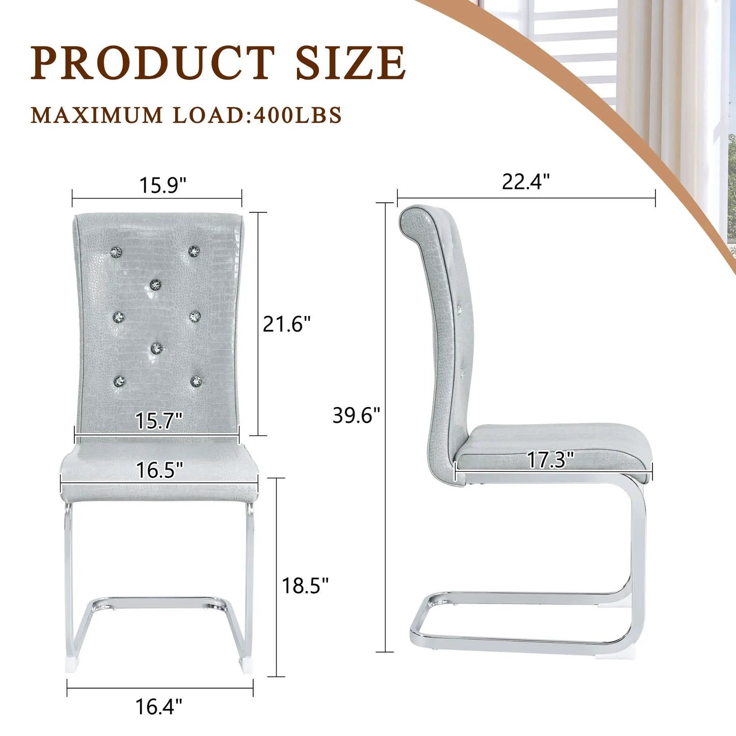 Elegant Design Upholstered Dining Chairs gray fabric with crystal studs Unique Piece Furniture on Tampa Home & Garden Store