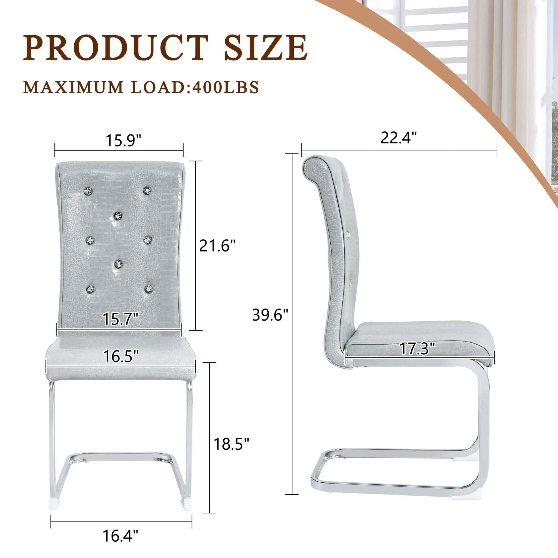 Elegant Design Upholstered Dining Chairs gray fabric with crystal studs Unique Piece Furniture on Tampa Home & Garden Store