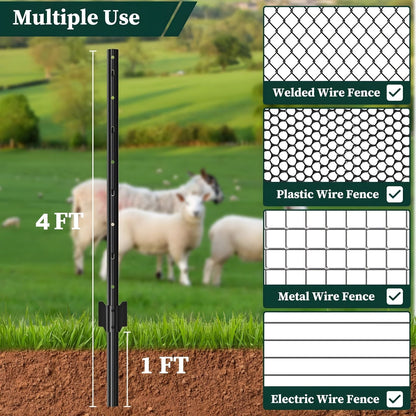 4 ft U-Shaped metal fence post set for wire mesh fencing by HouseOfZazla, black posts with ground stakes on Tampa Home & Garden Store