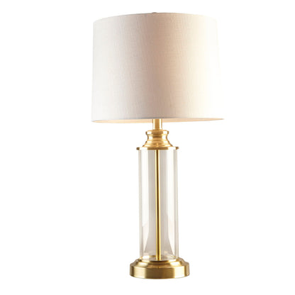 Clarity Glass Cylinder Table Lamp set of 2 with brass base and ivory shade by HouseOfZazla on Tampa Home & Garden Store