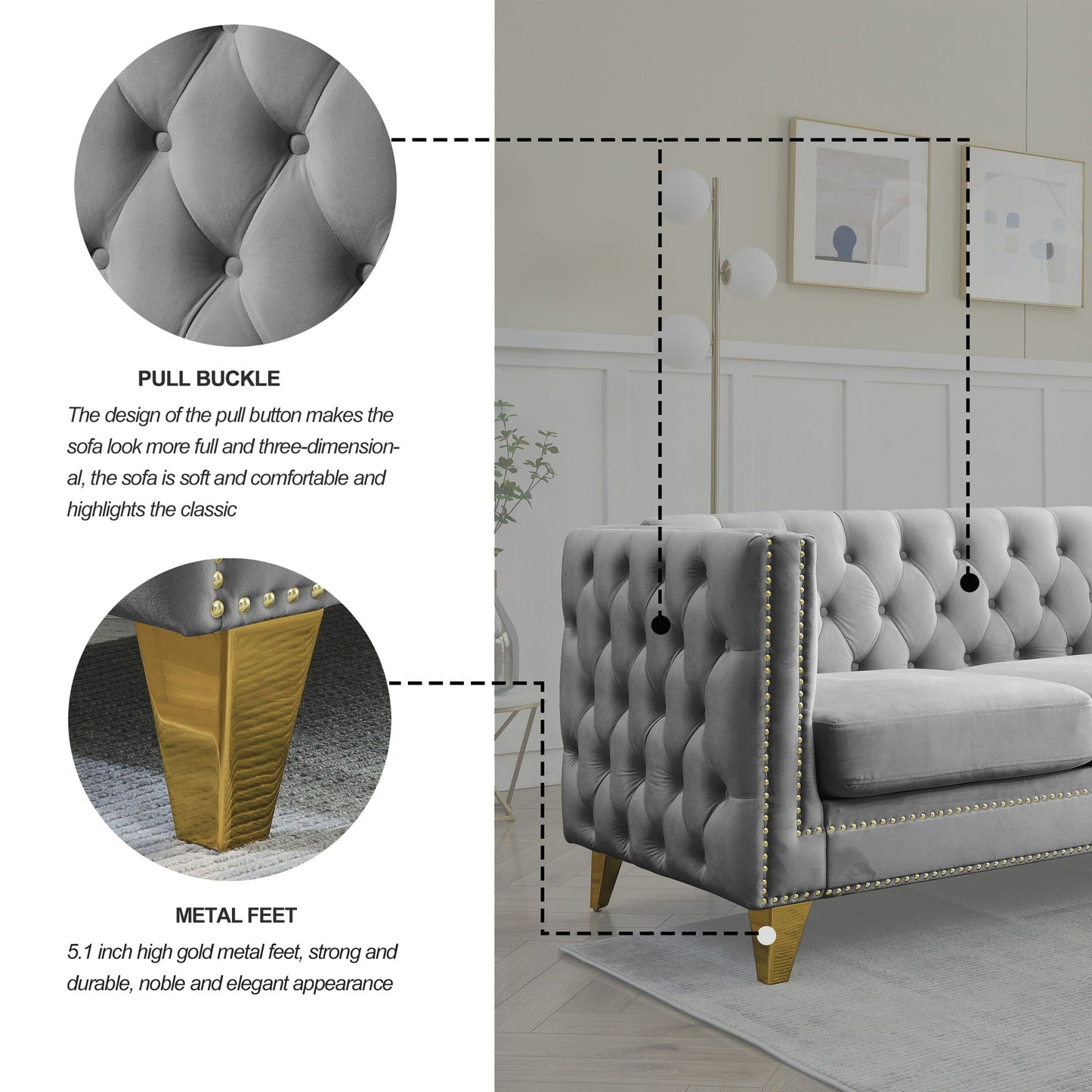 Upholstered Chesterfield Sofa for Living Room