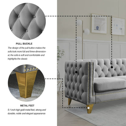 Modern Button Tufted Sofa With Nailhead Trim