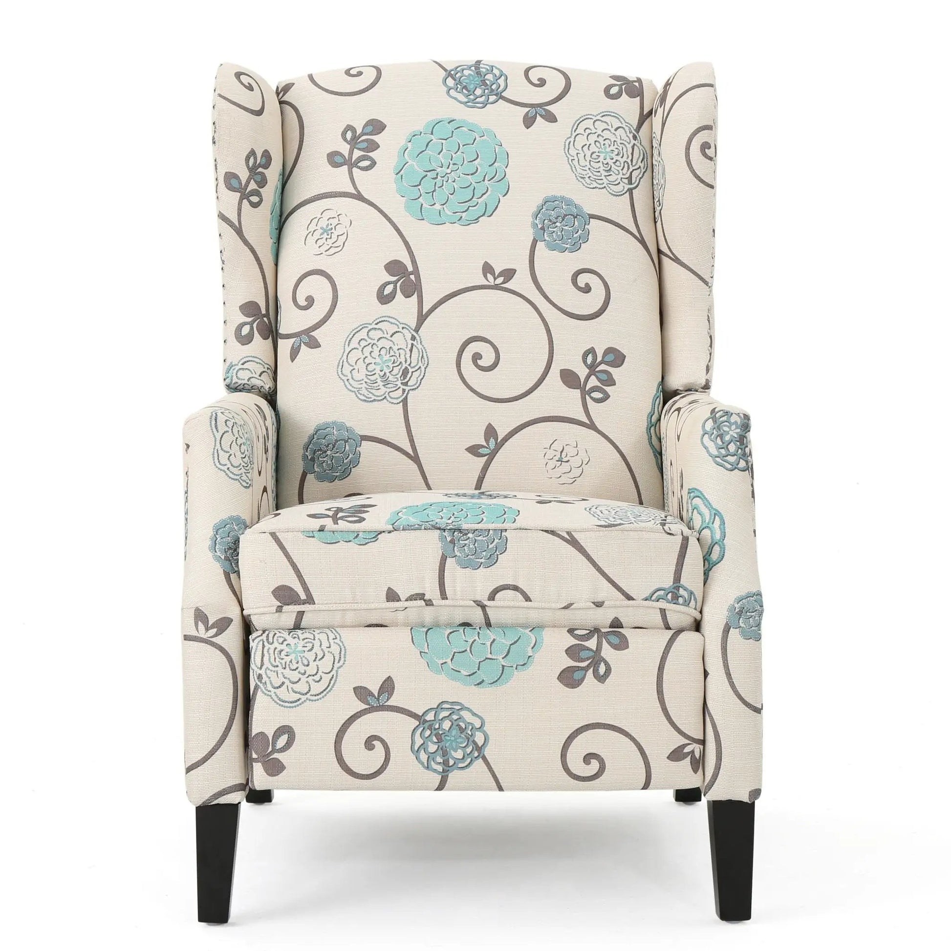 Westeros Wing Back Fabric Upholstered Recliner beige floral by Unique Piece Furniture on Tampa Home & Garden Store