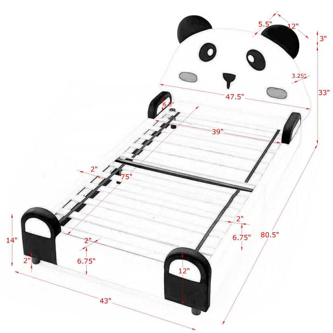 Twin size panda-shaped kids bed with velvet fabric and panda headboard by HouseOfZazla on Tampa Home & Garden Store