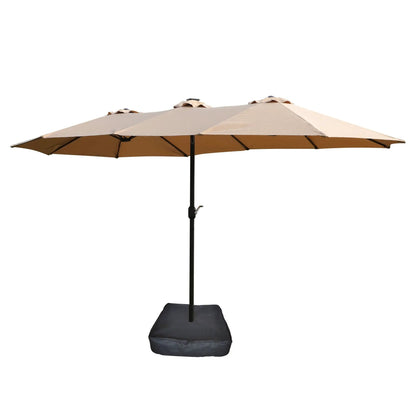 Double-Sided Outdoor Market Umbrella with Lights beige canopy and black base bag on Tampa Home & Garden Store