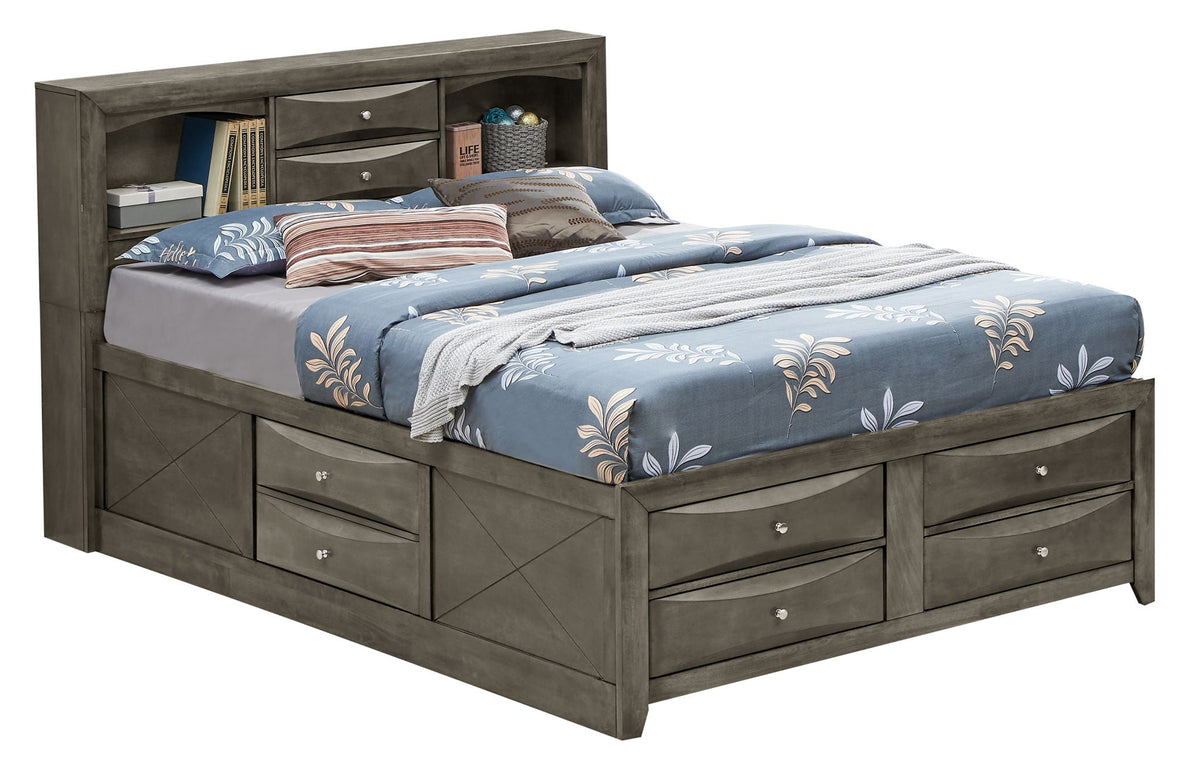 Modern design storage bed with bookcase headboard in gray finish and built-in drawers HouseOfZazla on Tampa Home & Garden Store