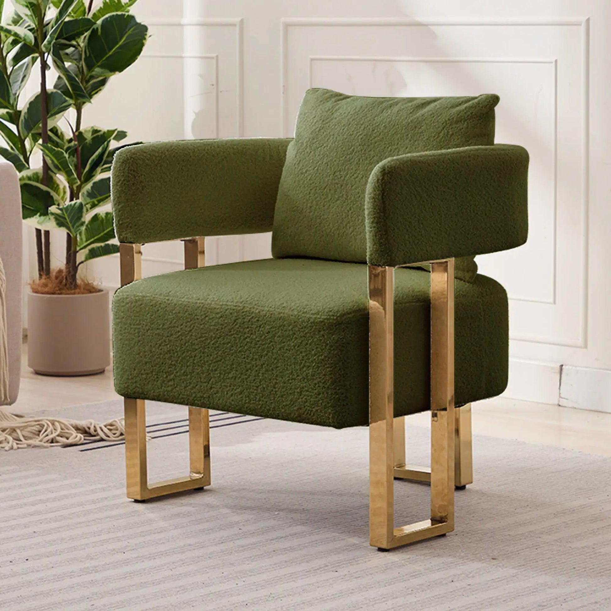 Chairs in green teddy fleece with gold legs, 2pc set by Unique Piece Furniture on Tampa Store on Tampa Home & Garden Store