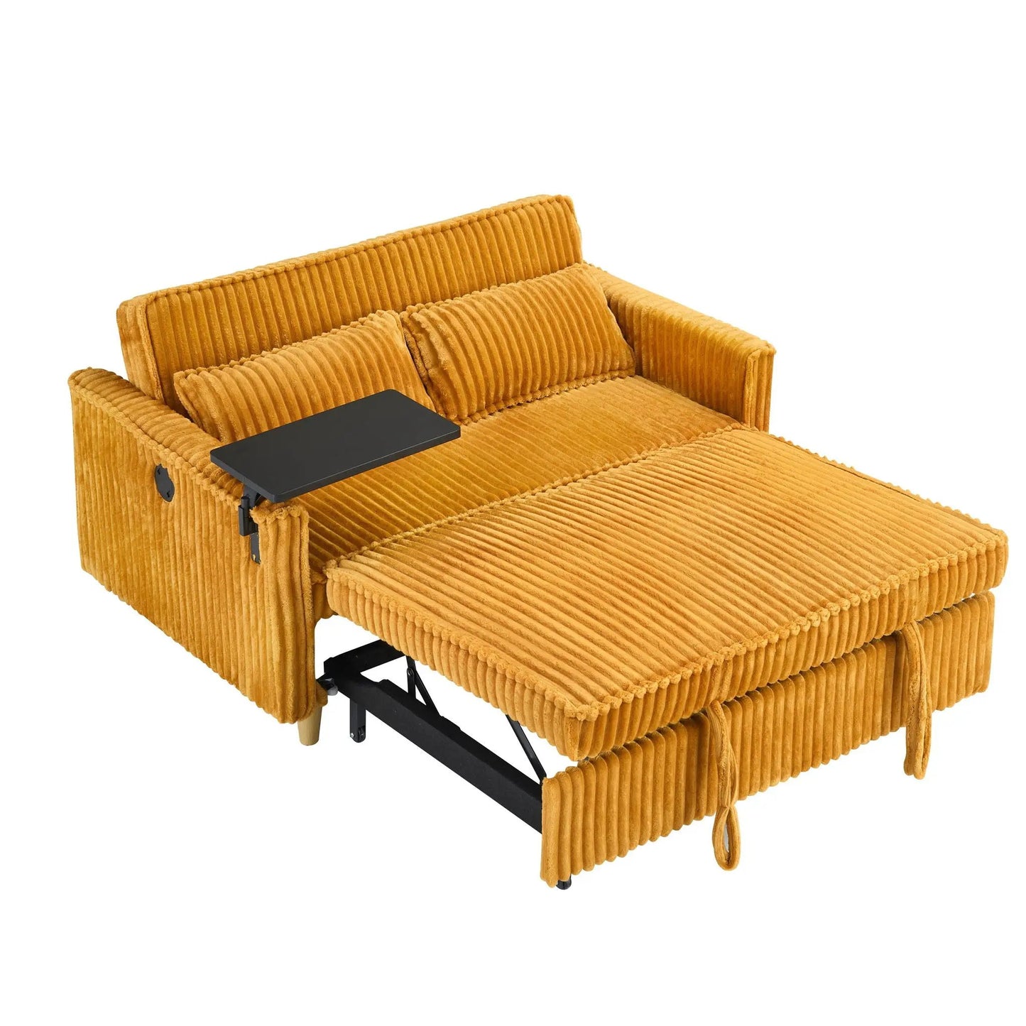Pull Out Sofa with Movable Tabletop and USB Ports in orange corduroy by Unique Piece Furniture on Tampa Home & Garden Store