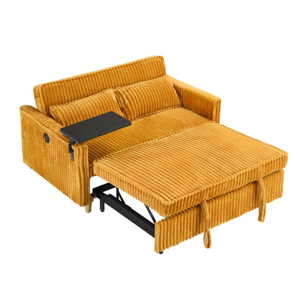 Pull Out Sofa with Movable Tabletop and USB Ports in orange corduroy by Unique Piece Furniture on Tampa Home & Garden Store