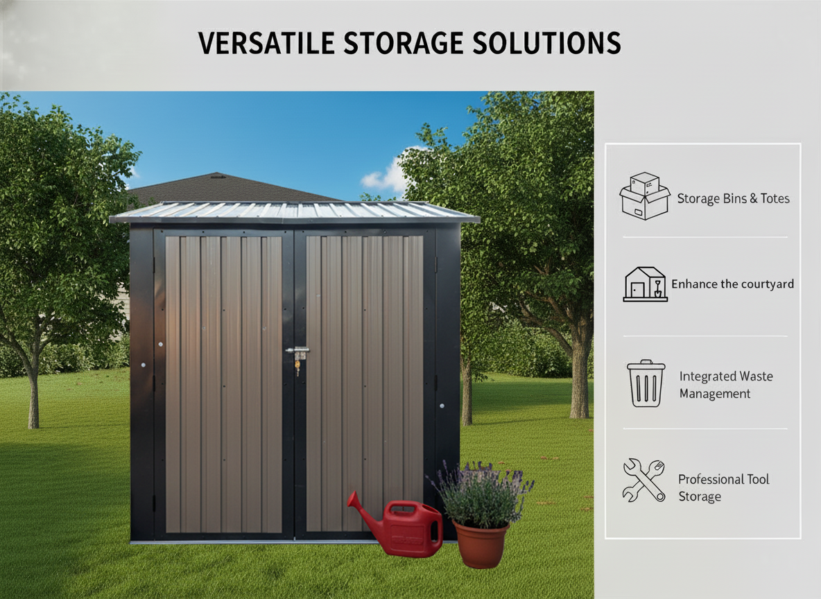 Outdoor Metal Storage Shed with Window and Rack