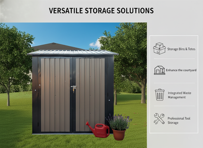 Outdoor Metal Storage Shed with Window and Rack