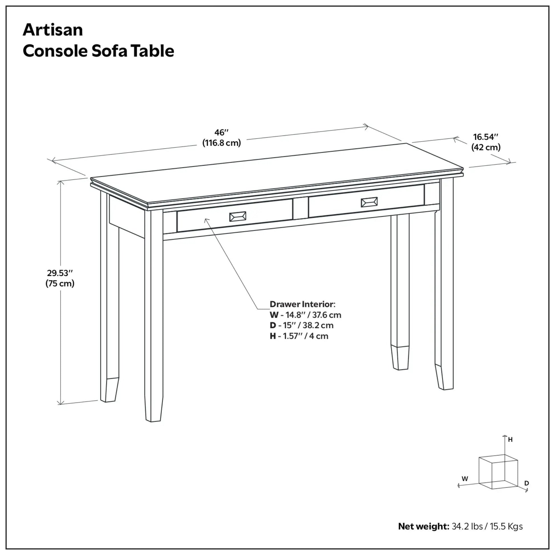 Artisan Console Table by Unique Piece Furniture, 46in long, 16.54in deep, 29.53in high on Tampa Home & Garden Store