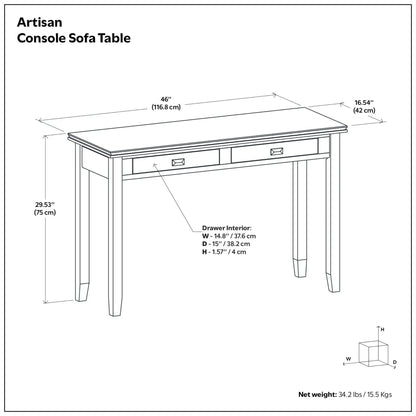 Artisan Console Table by Unique Piece Furniture, 46in long, 16.54in deep, 29.53in high on Tampa Home & Garden Store