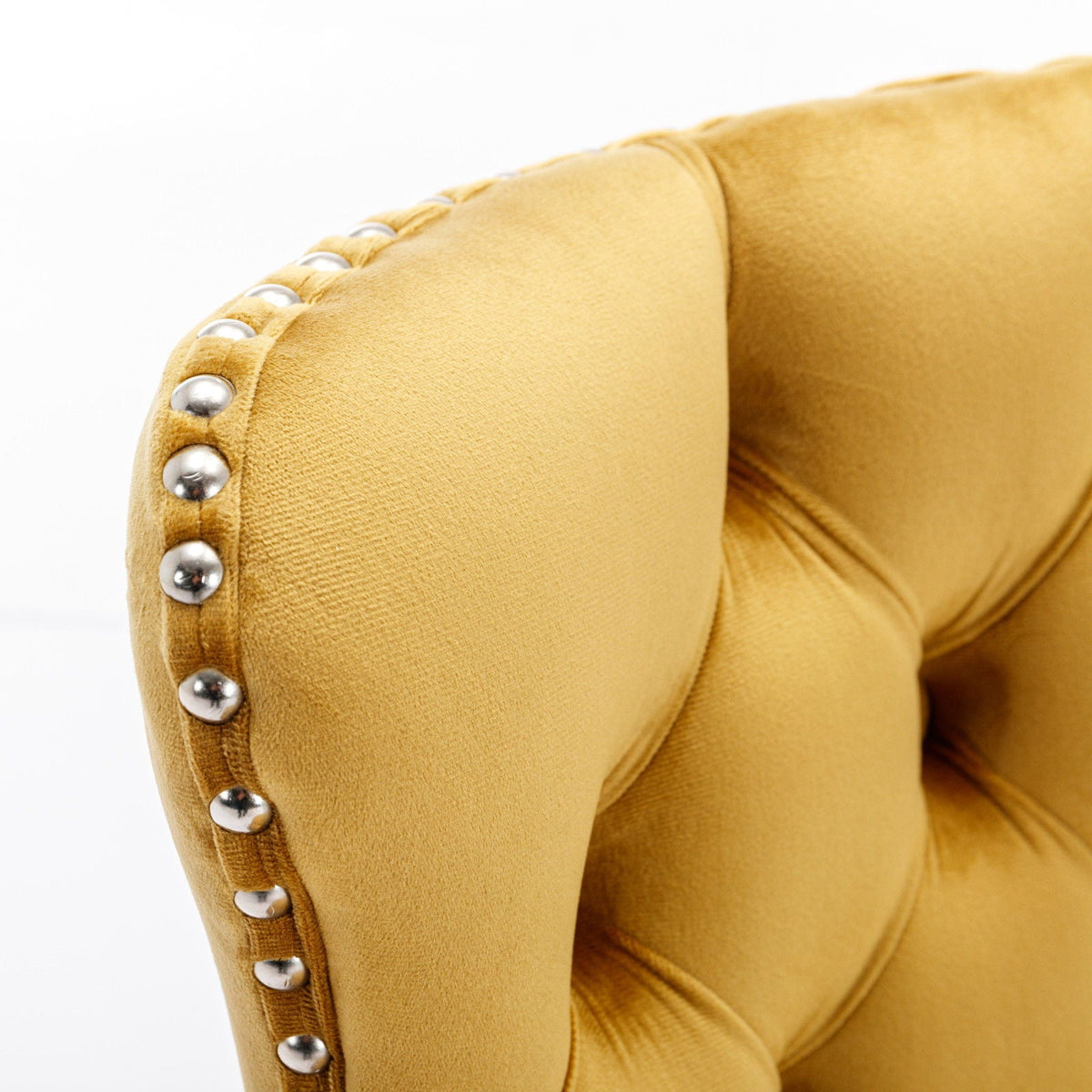 Swivel height barstool set 2 mustard velvet with silver nailhead trim along seam on Tampa Home & Garden Store