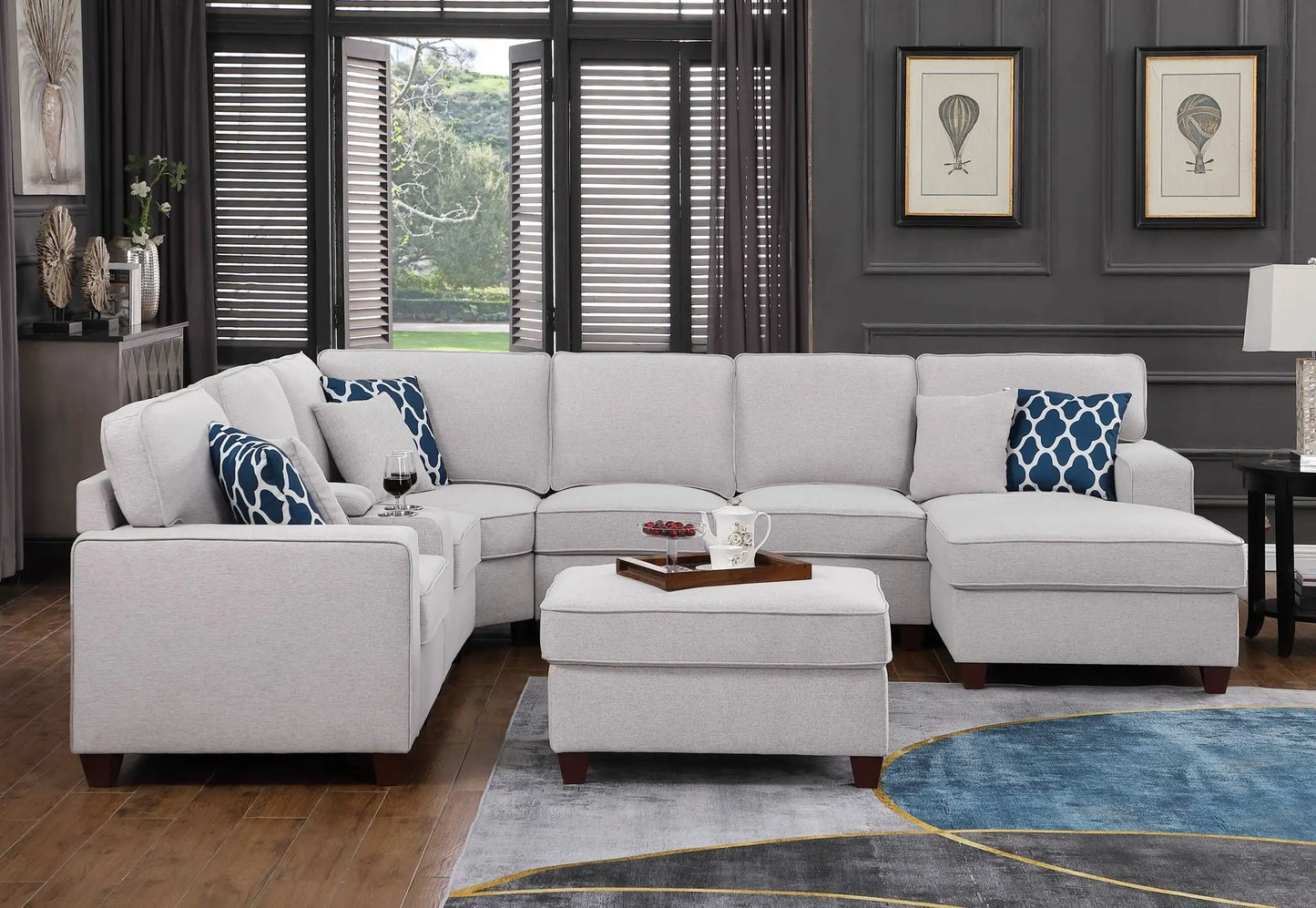 Tina 8 Piece Upholstered Sectional With Ottoman light gray fabric by Unique Piece Furniture on Tampa Home & Garden Store